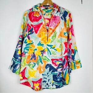Lauren Ralph Lauren Multicolor Floral Watercolor Print Tunic Blouse